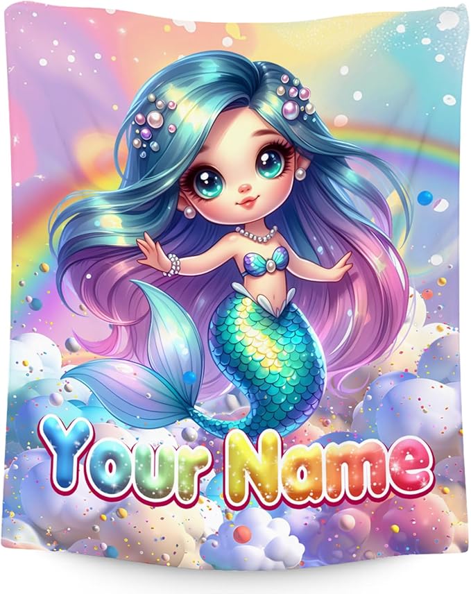 Mermaid Blanket for Girls Personalized Blankets Gifts - 4 Sizes Cozy Flannel Throw for Kids Toddler