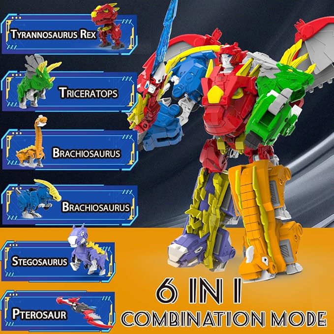 Dinosaur Combined Robot Toys, 6-in-1 Deformation Robot, 10-in Take Apart Robot Figures, Disassembly Toys for Boys & Girls Age 6+ (10IN)