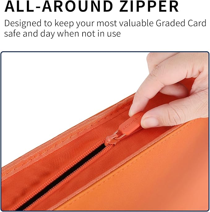 Snekdy premium 1024-pocket trading card binder, Card Albums 16 pockets, waterproof PU-leather Cover album with side loading, holds gaming, baseball (Orange)