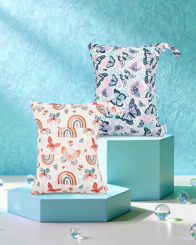 ALVA ALVABABY 2 pcs Cloth Diaper Wet Dry Bags Waterproof Reusable with Two Zippered Pockets Travel Beach Pool Daycare Soiled Baby Items Yoga Gym Bag for Swimsuits or Wet Clothes 2LM26