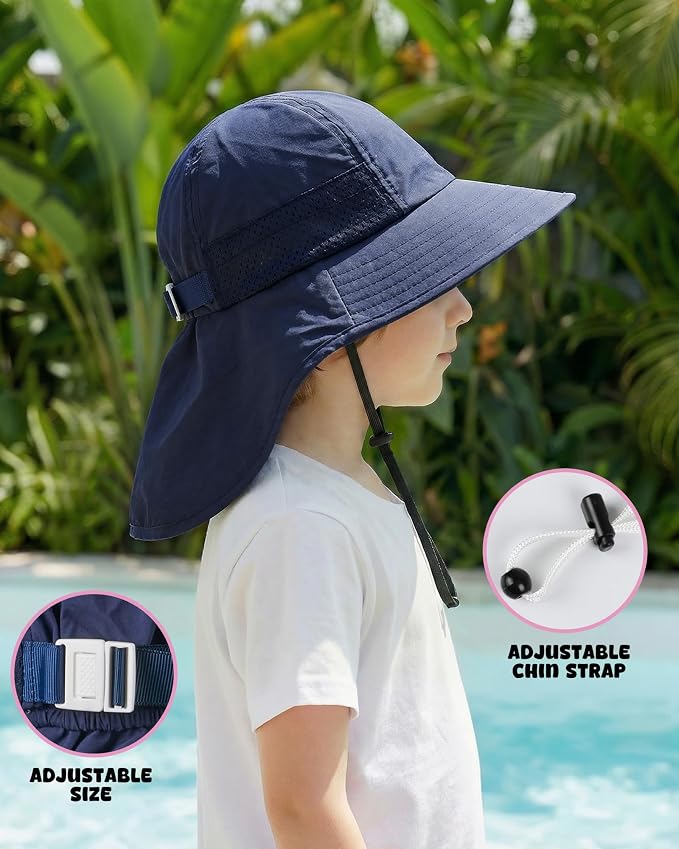 Toddler Baby Sun Hat Kids Summer Beach Essentials Adjustable Beach Hats with Bucket Wide Brim for Boys Girls Age 0-14 Years