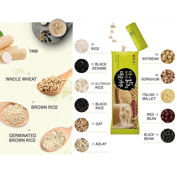 Damtuh Korean Grain Drink Mix Bundle – 15-Grain Misugaru Powder + Walnut Almond Adlay Tea (Job’s Tears/Yulmu) Powder, Latte-Style Drink, Caffeine-Free 18g x 50 / 20g x 40 Stick Packs