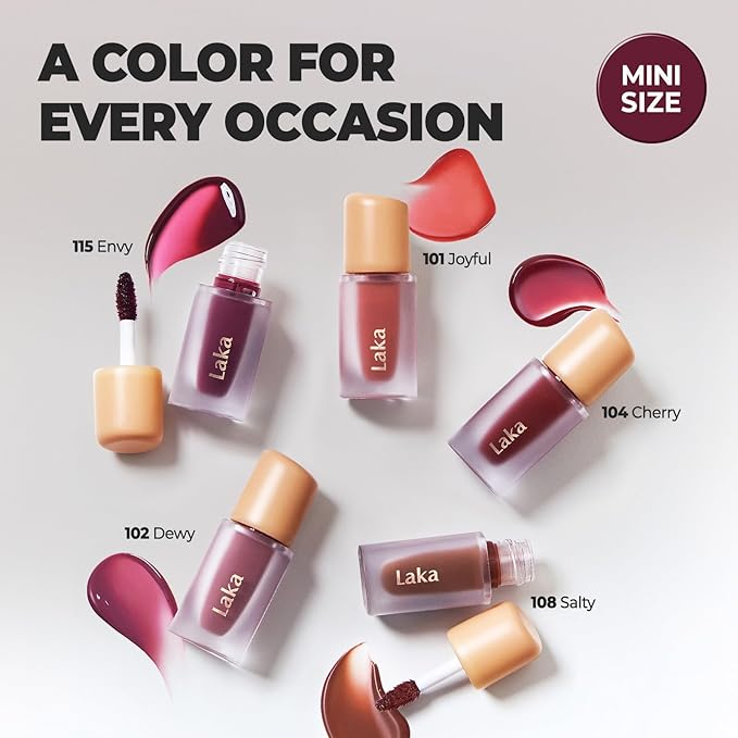 Laka Fruity Glam Tint Mini Set, 5pc Lip Tint Gift Set for Women, Valentine's Day Gifts, Hydrating & Glowy Finish, Lightweight & Transfer-proof Stain, K-Beauty