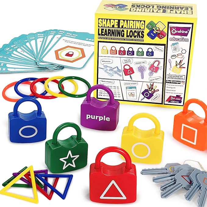 Montessori Toys for 3 Year Old, Lock and Key Toy for Toddler, Color and Shape Matching Game for Preschool Learning Kindergarten Activities