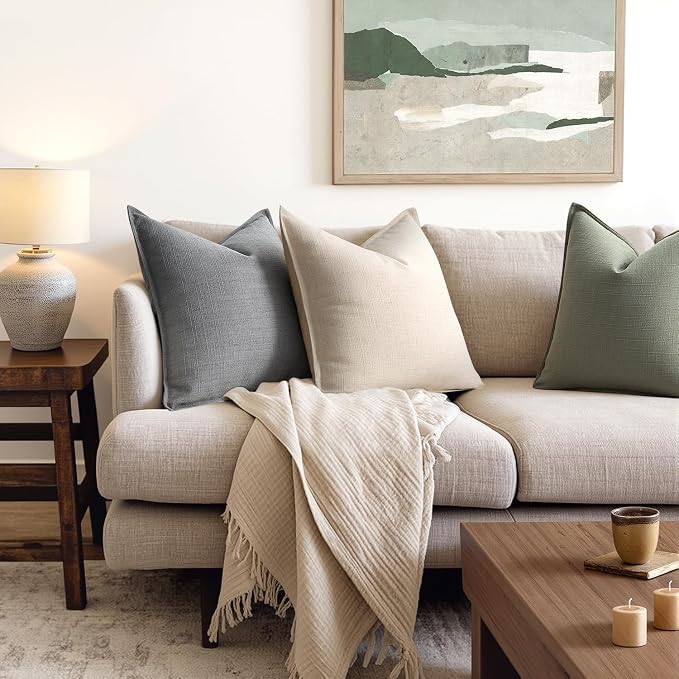 MIULEE Thick Textured Decorative Throw Pillow Covers 20x20 Inch Grey | Set of 2, Linen Blend Pillow Cover, Flange Edge Design, Farmhouse Modern Boho Style, Bed Couch Living Room Decor