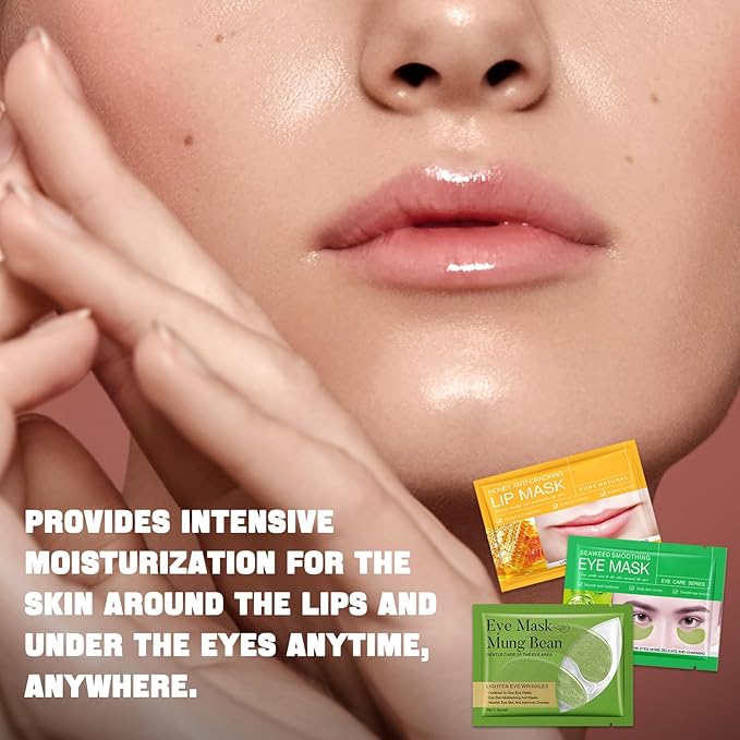 15 Pairs of Under Eye Patches and 15 Packs Lip Masks Gift Set,Nourishing Under Eye Masks Bulk for Dark Circles,Moisturizing Lip Patches,Hydrating Travel Eyemasks and Lipmasks for Women and Men
