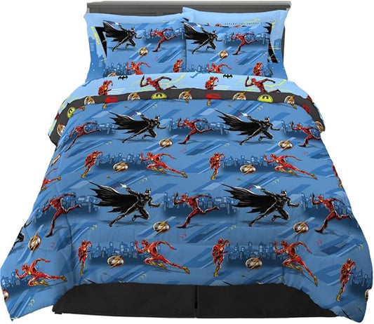 WB The Flash Movie DC Comics Super Soft Comforter and Sheet Set with Sham,7 Piece Full Size, (Official Licensed Product) by Franco