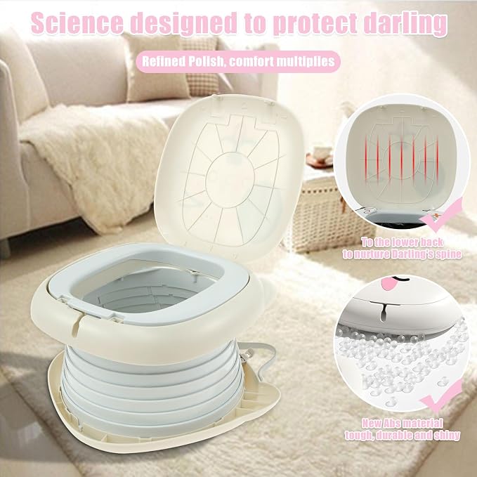 Travel Potty for Kids, Toddler ABS Plastic Portable Potty with Stable, Anti-Slip Bottom Sturdy Curve Design, Foldable Potty with Garbage Bags for Car Indoor Outdoor Travel