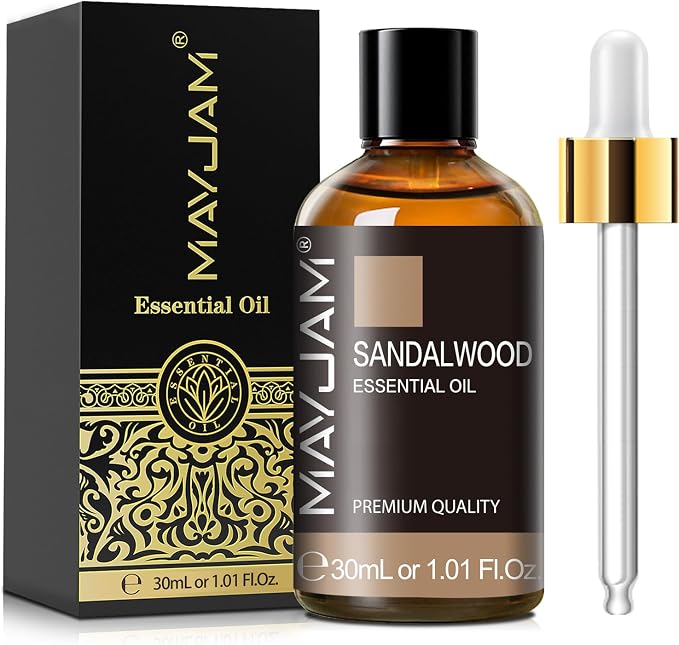 Sandalwood Essential Oil 1.01FL.OZ, MAYJAM Premium Aromatherapy Sandalwood Oil for Diffuser, Candle Making, Home Office Car Yoga Use, 30ML/Bottle
