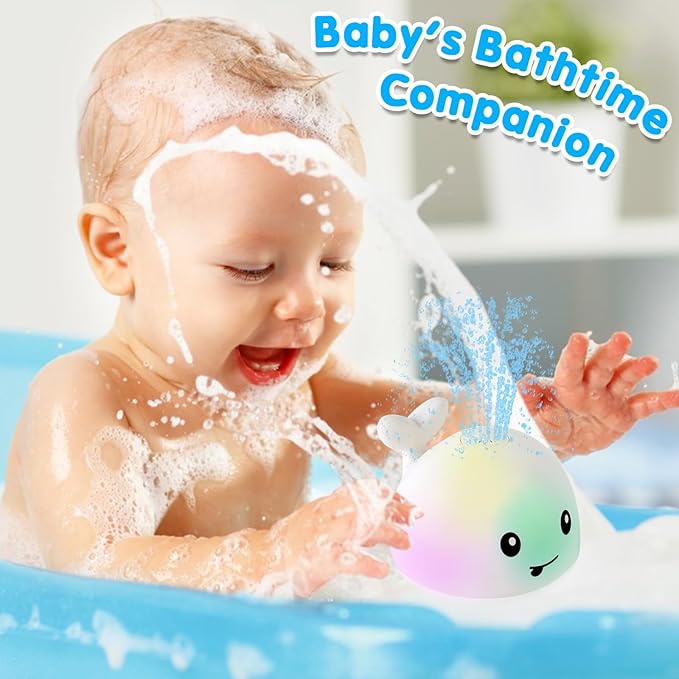 Baby Bath Toys, Toddler Bath Toys for Kids Ages 1-3, Valentines Day Gifts for Babies, 1 2 3 Year Boy Girl Gifts Baby Toy 6-12-18 Months Light Up Whale Bath Toy Sprinkler Bathtub Pool Water Toy