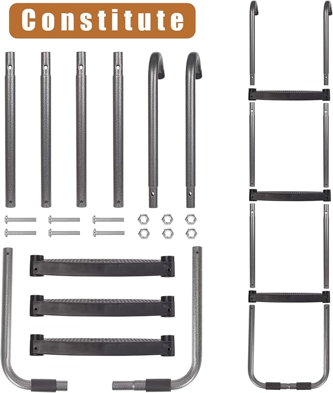 Trampoline Ladder 2/3 Steps, Trampoline Steps with Wide Steps, Skid-Proof Steps Universal Hook, UV Treated Steel, 14FT Trampoline Stairs Accessories for Kids/Children, 220Lbs Capacity