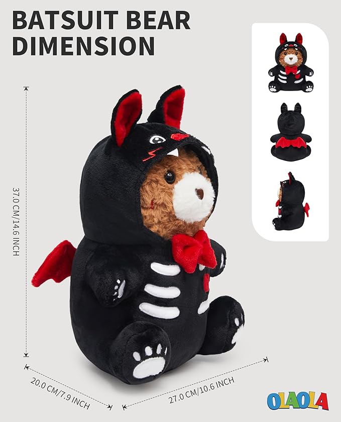 OLAOLA Halloween Bat Bear Plush 14.5 Inch Cute Bear Stuffed Animals Plush Toy Soft Doll Pillow for Kids Adults