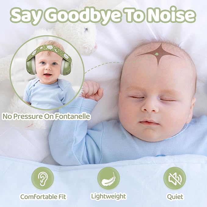 Baby Earmuffs-Infant Ear Protection for Babies 0-36 Months, 25dB NRR Baby Noise Cancelling Headphones with Little Bear Design,Baby Flight Essentials for Travel/Improves Sleep/Outdoor