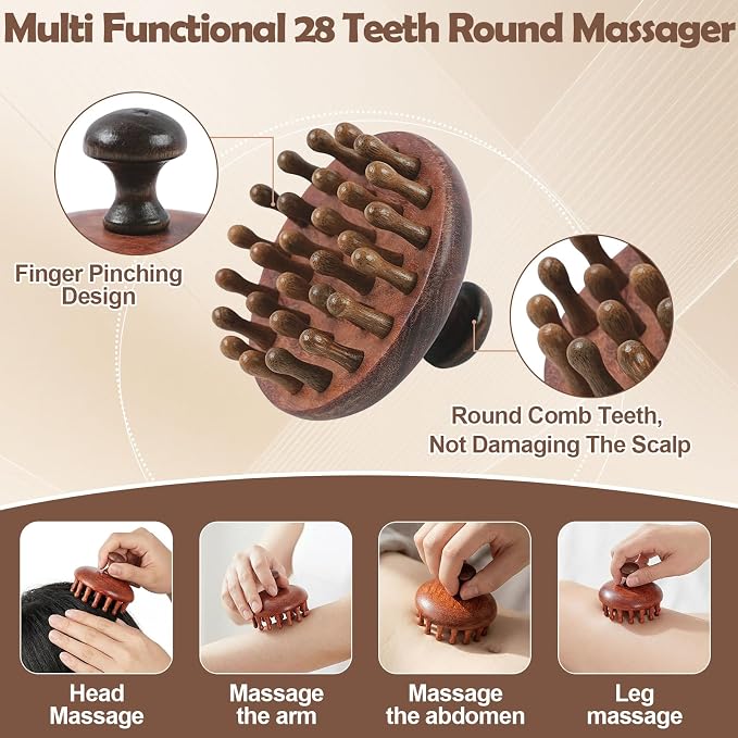 WOVTE 3 Pcs Wooden Head Scalp Massager Comb, Sandalwood Scalp Massager for Hair Growth, Wood Wide Tooth Loc Comb Gua Sha Tool for Women Men, with Gifts Bag