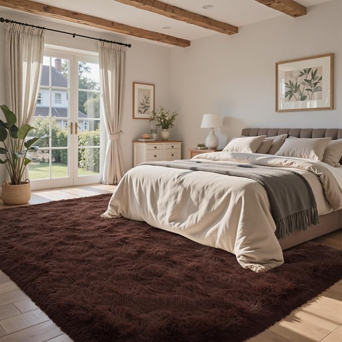 Coffee Brown 5x7 ft Fluffy Rug for Living Room,Fur Bedroom Area Rugs Non-Slip,Carpet for Nursery Kids PlayRoom Indoor Modern Plush Carpets