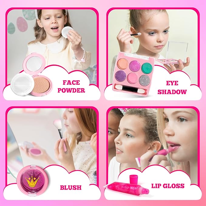 ULOVEME Kids Washable Makeup Kit for Girls 4-6 with Small Coin Purse(5.5x5.25in) - Real, Non Toxic Make Up Toy Gift- Umicorn Gift Set (White Umicorn v2)