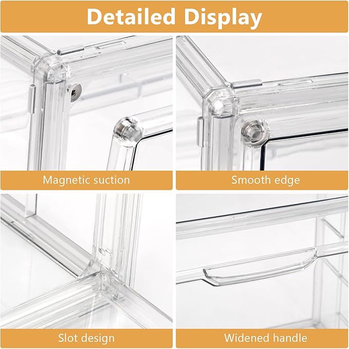 4 Tiers Clear Ddisplay Cases for Collectibles, Acrylic Storage Organizers Box with Magnetic Door, Desktop Clear Showcase with 3 Adjustable Divider Storage Box for Action Figure