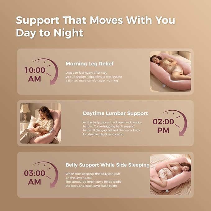 Momcozy Pregnancy Pillows for Sleeping, U Shaped Full Body Maternity Pillow with Removable Cover - Support for Back, Legs, Belly, HIPS for Pregnant Women, 57 Inch Pregnancy Pillow, Cotton Pink