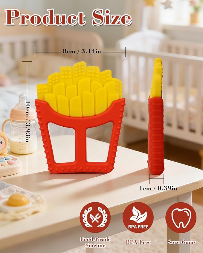 Chuya French Fry Teether Baby Toys 0-6 6-12 12-18 Months,French Fries Shape Teething Toy Baby Teething Relief Infant Toys Sensory Toys for Babies Soothes Sore Gums Boys Girls Gift Easy-Grasp