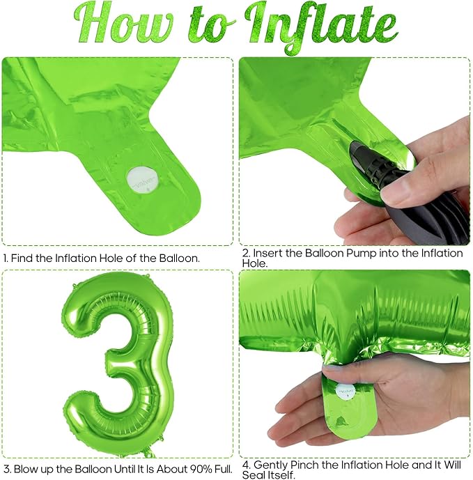 Dinosaur Green Number 3 Balloon, 40 Inch Big Large Foil Helium Green Number Balloon with 4 Pcs Mini Dinosuar, Dinosuar Mylar Balloons Set for 3 Year Old Birthday Party Decorations Supplies