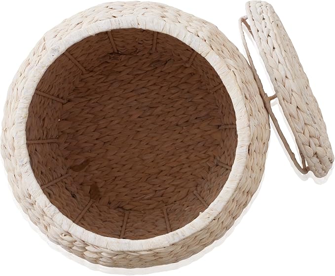 Casafield Round Storage Basket with Lid - Whitewash, Handwoven Water Hyacinth Organizer for Laundry, Blankets, Plants, Bedroom, Living Room, Office