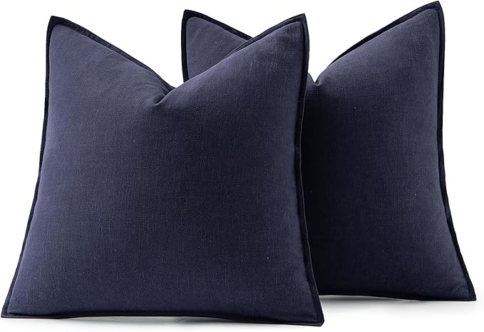 MIULEE Decorative Linen Euro Sham Pillow Covers 24x24 Navy | Boho Farmhouse Neutral Couch Throw Pillows for Bed, Pack of 2 Accent Coastal Modern Pillowcases, Sofa Livingroom Home Decor