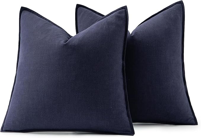 MIULEE Decorative Linen Pillow Covers 20x20 Inch Navy | Boho Farmhouse Neutral Couch Throw Pillows for Bed, Pack of 2 Accent Coastal Modern Pillowcases, Sofa Livingroom Home Decor