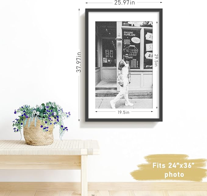 Picrit 24x36 Poster Frame Set of 12, Display 20 x 30 with Mat or 24 x 36 without Mat, Photo Picture Frames for Wall Mounting Display, Black