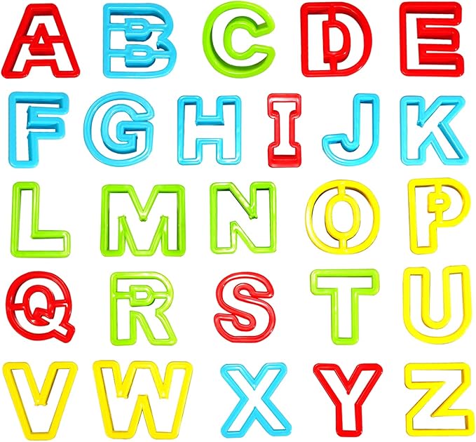 Alphabet Dough Cutter Kit with 26 Capital Letters,Clay Tools Set & Play Dough Non-Toxic Modeling 1 inch-2 inch, Assorted Colors