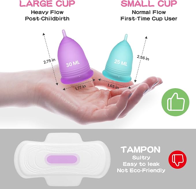 Menstrual Cup Kit, YTYOMUR Menstrual Cup Set with Two Reusble Period Cups, Compact Design - Easy to Hide to Avoid Embarrassment, Travel Friendly