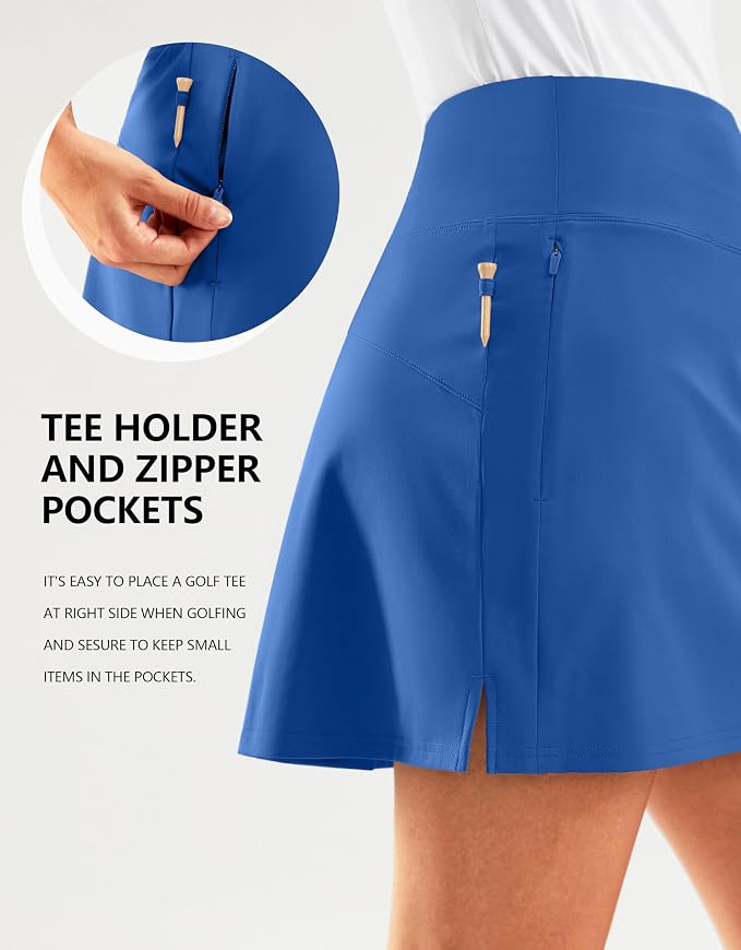 16" Golf Skirt with 2 Zipper Pockets | Tee Holder, Mesh Shorts, High Waisted, Casual, Pickleball, Athletic, Tennis, Skorts for Women