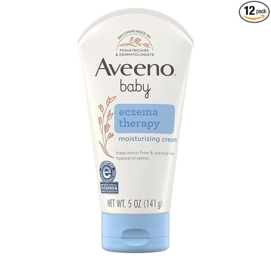 Aveeno Baby Eczema Therapy Moisturizing Cream, Natural Colloidal Oatmeal & Vitamin B5, Baby Cream for Dry, Itchy, Irritated Skin Due to Eczema, Paraben- & Steroid-Free, 5 fl. oz (Pack of 12)