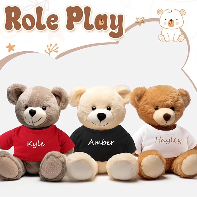 10 Pcs Stuffed Bear Tee Shirt Stuffed Animal Clothes Bear Basic Sublimation Blank T Shirt Classic Plush Bear T Shirt Easy to Wear Fit 14-18 Inches Stuffed Dolls