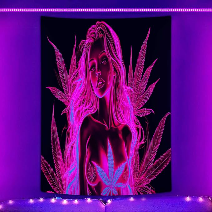 Bcsewcg Blacklight Tapestry, Red Wall Art, Glow in the Dark Hot Girl Poster for Adults Bedroom Dorm Decor