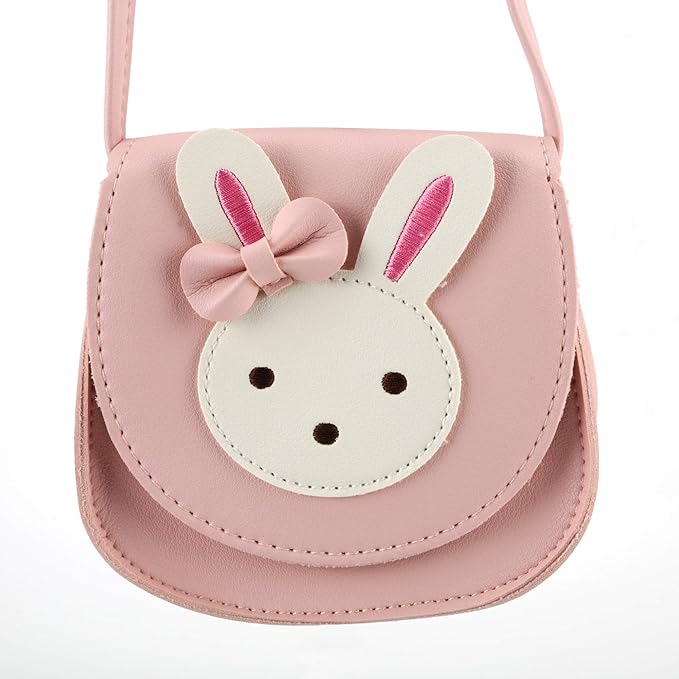 Little Rabbit Ear Bow Crossbody Purse,PU Shoulder Handbag for Kids Girls Toddlers(Pink)