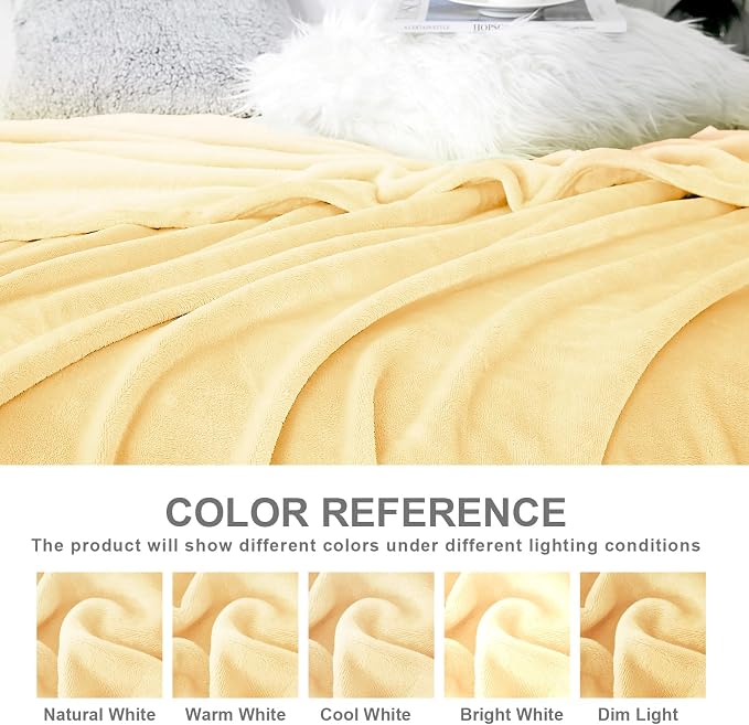 Hansleep Twin Bright Yellow Fleece Blanket, Soft Flannel Bed Blanket | Fuzzy Cozy Blanket 60x80 Inches, Multi-use for Bed, Sofa, Couch, Travel, Camping, All Season Warm Lightweight Cover