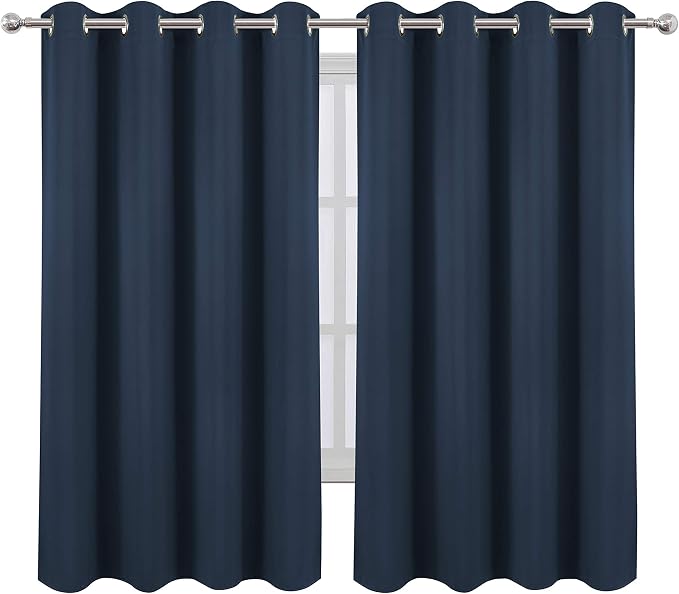 LEMOMO Navy Blackout Curtains 66 x 63 Inch Length/Set of 2 Curtain Panels/Thermal Insulated Room Darkening Blackout Curtains for Bedroom