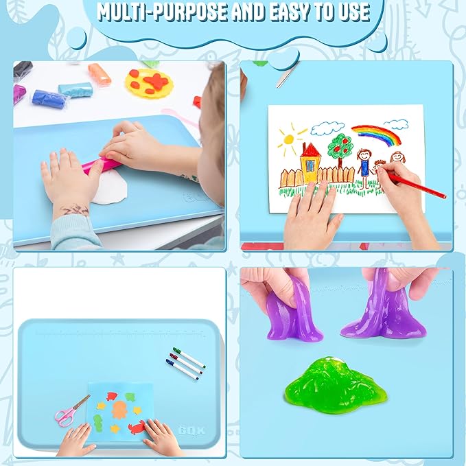 Silicone Art Mat for Crafts, 24" x 16" Painting Mat with Raised Sides to Stay Tidy, Paint Craft Mats for Clay, Resin, Slime, Jewelry-Making & Crafts Creation (Blue)