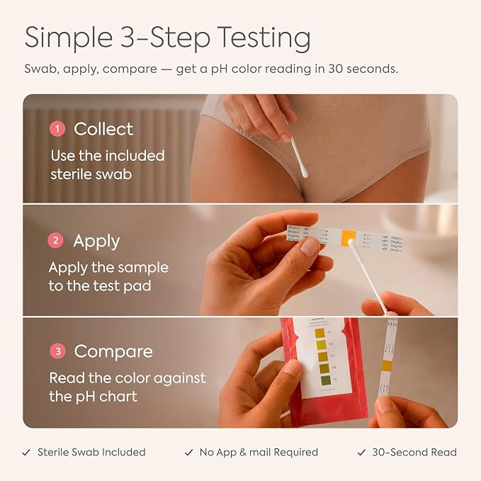 Vaginal pH Test Kit for Women - At Home BV & Yeast Infection Kit - 3 Tests | Individually Wrapped