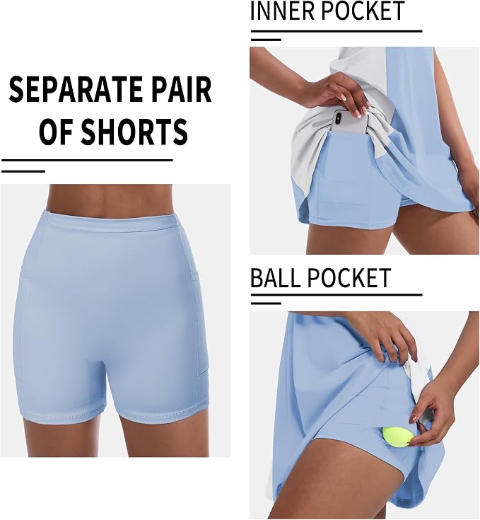 Womens Tennis Dress, Golf Dress with Shorts & Pockets Athletic Dress | Sleeveless Collared Half-Zipper Workout Sport Dress, Stretch Moisture Wicking Fabric, Tennis Golf Outfits