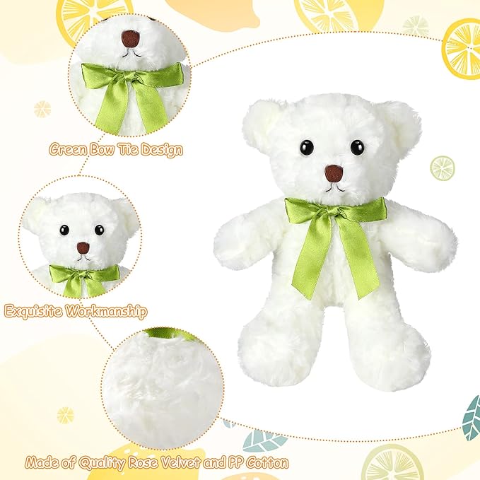 Hungdao 24 Pcs Bear Bulk Plush Stuffed Animals 10 Inch Cute Soft Stuffed Bear with Green Bow for Baby Shower Birthday Party Gift (White)