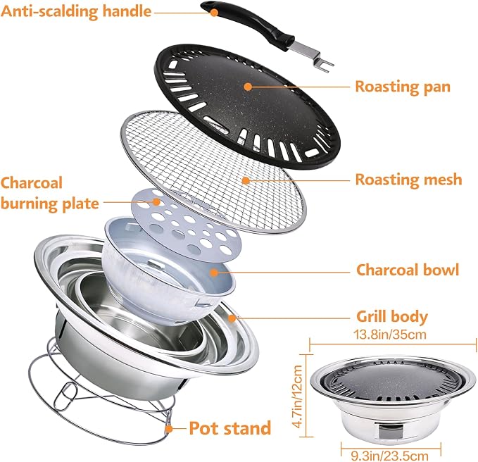 Primst Multifunctional Charcoal Barbecue Grill, Household Korean BBQ Grill, Portable Camping Grill Stove, Tabletop Smoker Grill