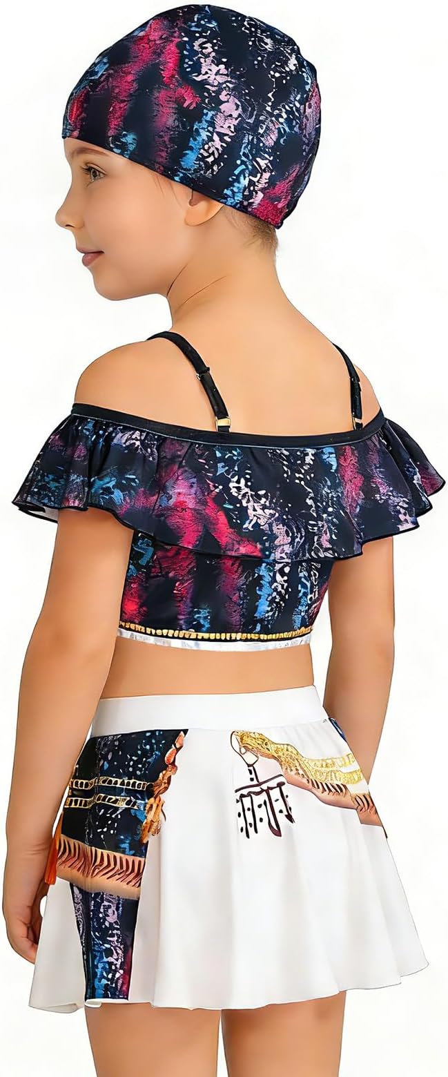Little Girls Two-Piece Swimsuit with Swim Cap Demon Hunter Merch Costume Swimwear for Bathing Suits