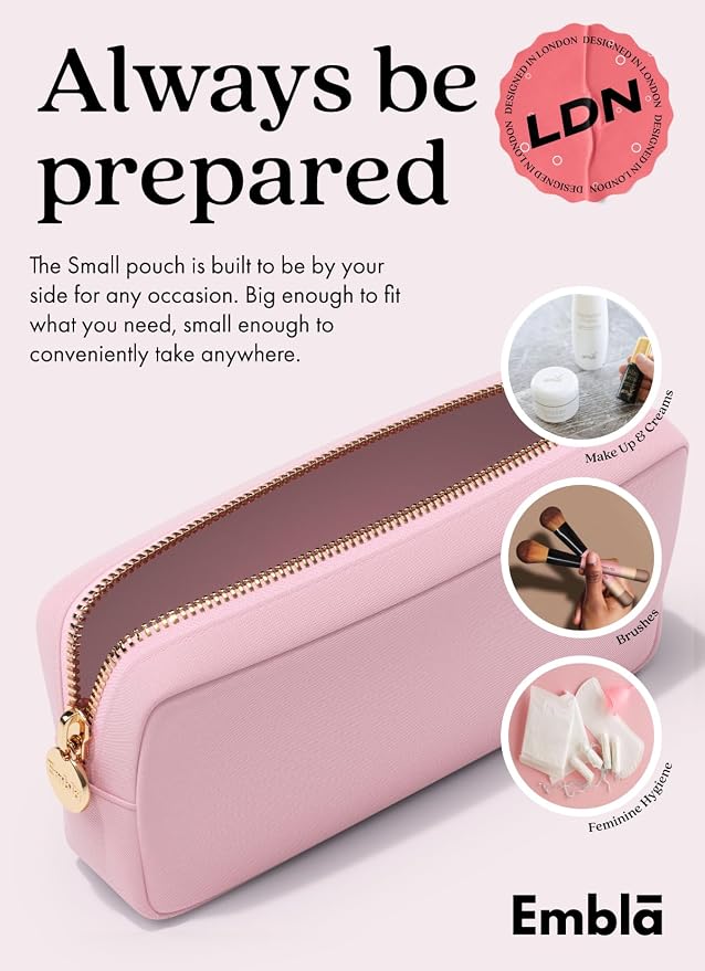 Embla Makeup Bag Travel Cosmetics Pouch and Toiletry Bag, Nylon Zipper Pouch Purse, Cute Make Up Organizer Storage Tote for Women Girls, Travel Skincare Case, Small Makeup Bags, Flamingo Pink