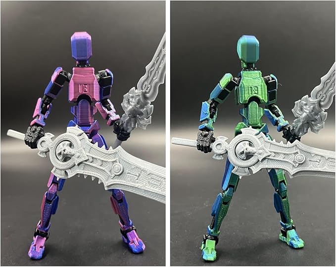 T13 Dummy Action Figure Set (Assembly Completed), 3D Printed Multi-Jointed Movable Titan 13 Lucky 13 Mobile Robot, Nova 13 Action Figures Desktop Decorations for Game Lovers Toy (Purple Blue