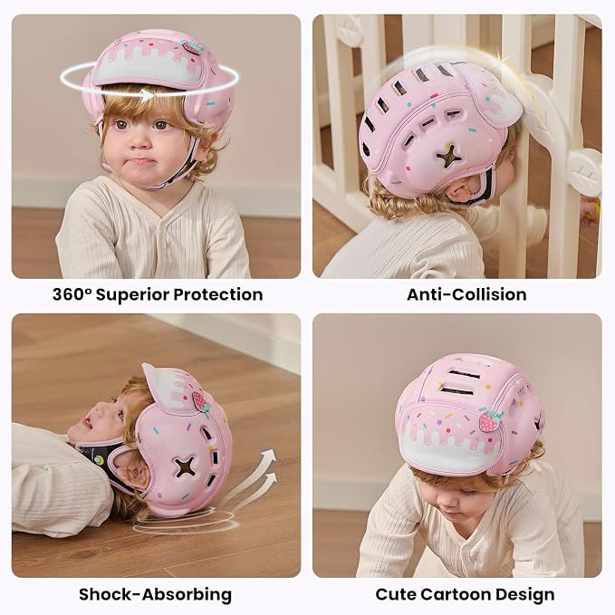 Baby Head Protector Baby Helmet for Crawling and Walking - No Bumps and Soft Safety Peak - Ultra Light and Adjustable Baby Head Protector Suitable for Babies 6-24 Months-Sweet
