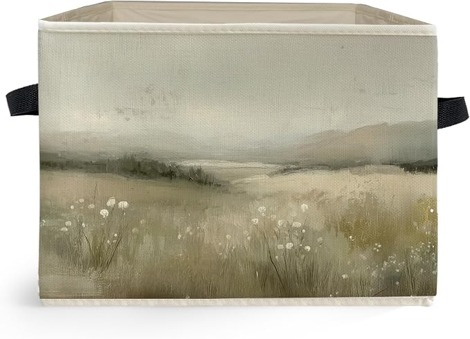 Vintage Rustic Floral Storage Box Bins, Watercolor Wildflower Meadow Collapsible Storage Basket Organizer for Bedroom Laundry Room Home Clothes Books, Decor for Room
