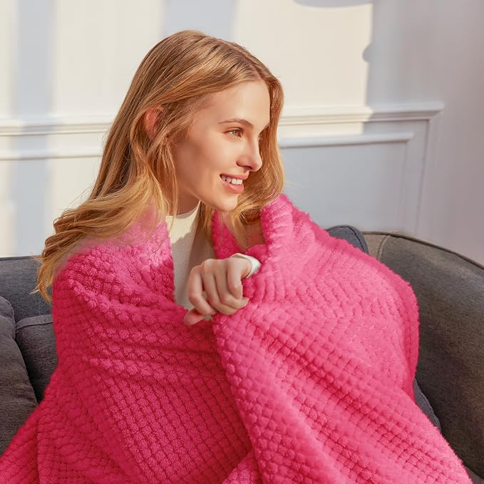 Whale Flotilla Soft Fleece King Size Bed Blanket, Hot Pink | 90x104 Inch, Suitable for Bed, Fluffy Fuzzy Jacquard Blankets for All Season, Lightweight and Cozy
