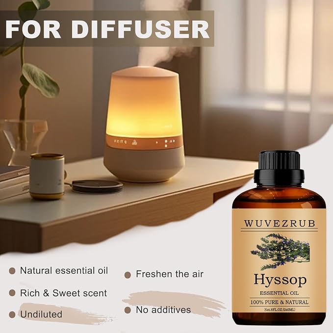 Hyssop Essential Oils, 240ML Pure and Natural Essential Oil for Aromatherapy Diffuser - Hyssop /8 Fl Oz