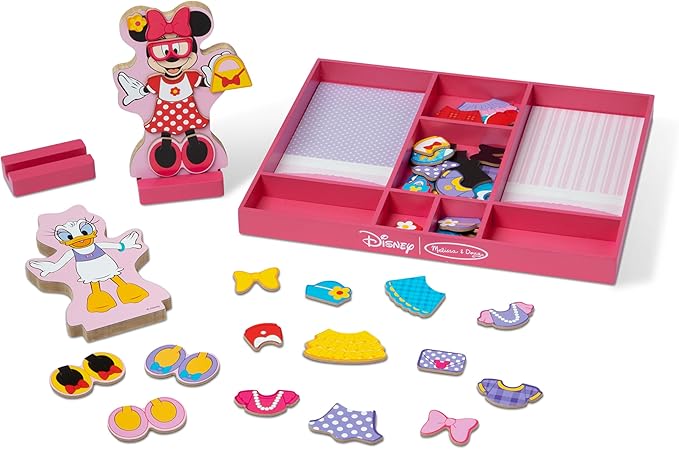 Melissa & Doug Disney Minnie Mouse & Daisy Duck Magnetic Dress-Up Wooden Dolls – Pretend Play Set (40+ pcs) Minnie Mouse Toys, Disney Dress Up Dolls for Preschoolers & Kids Ages 3+